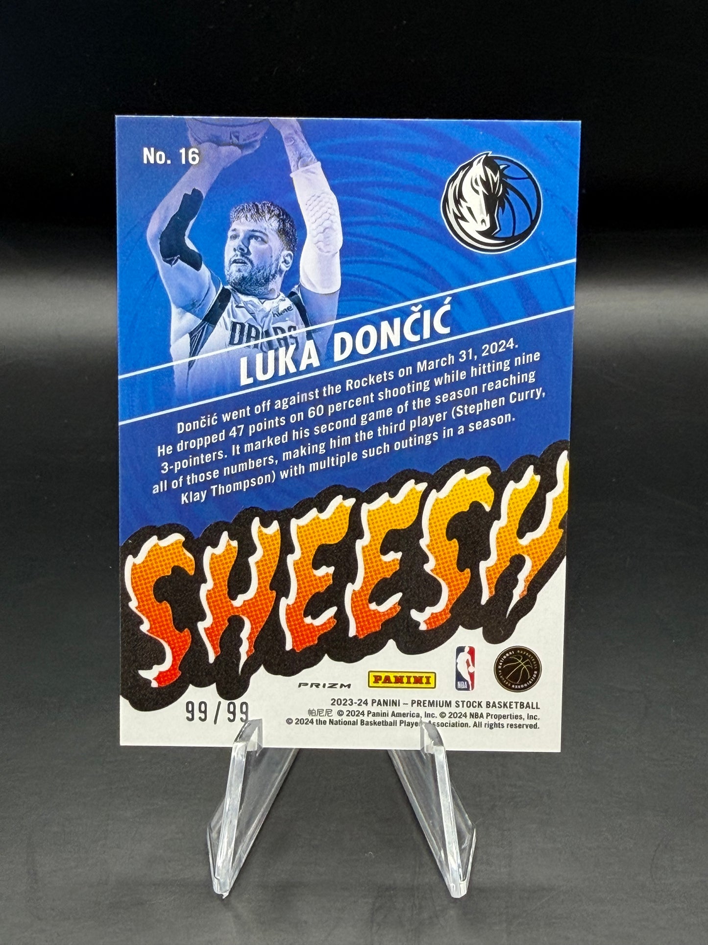 Luka Doncic 2023-24 Hoops Premium Stock #16 Blue Seismic 99/99 LAST PRINT CMatch