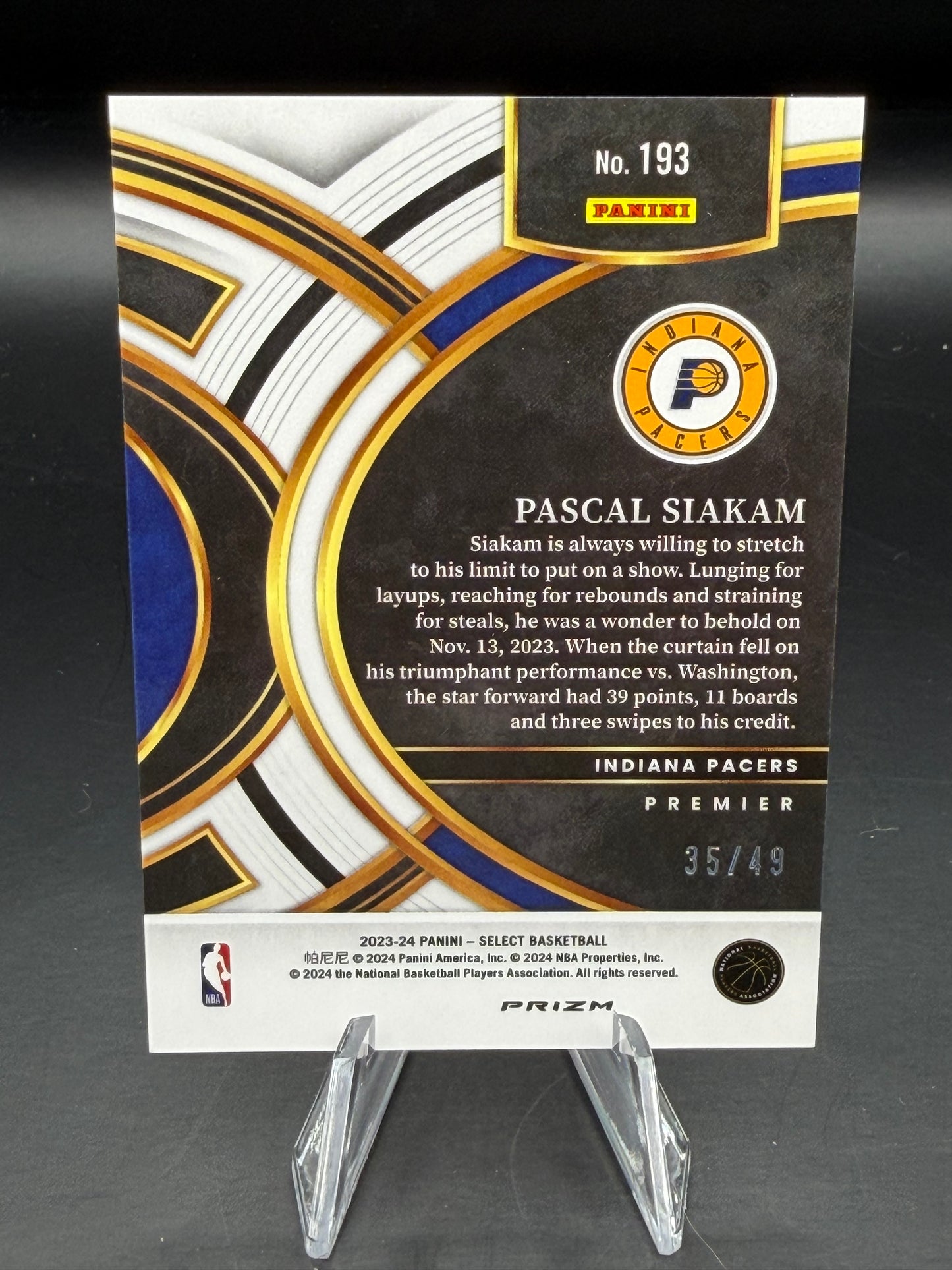 Pascal Siakam 2024 Select WNBA #193 Premier Level /49 Pacers