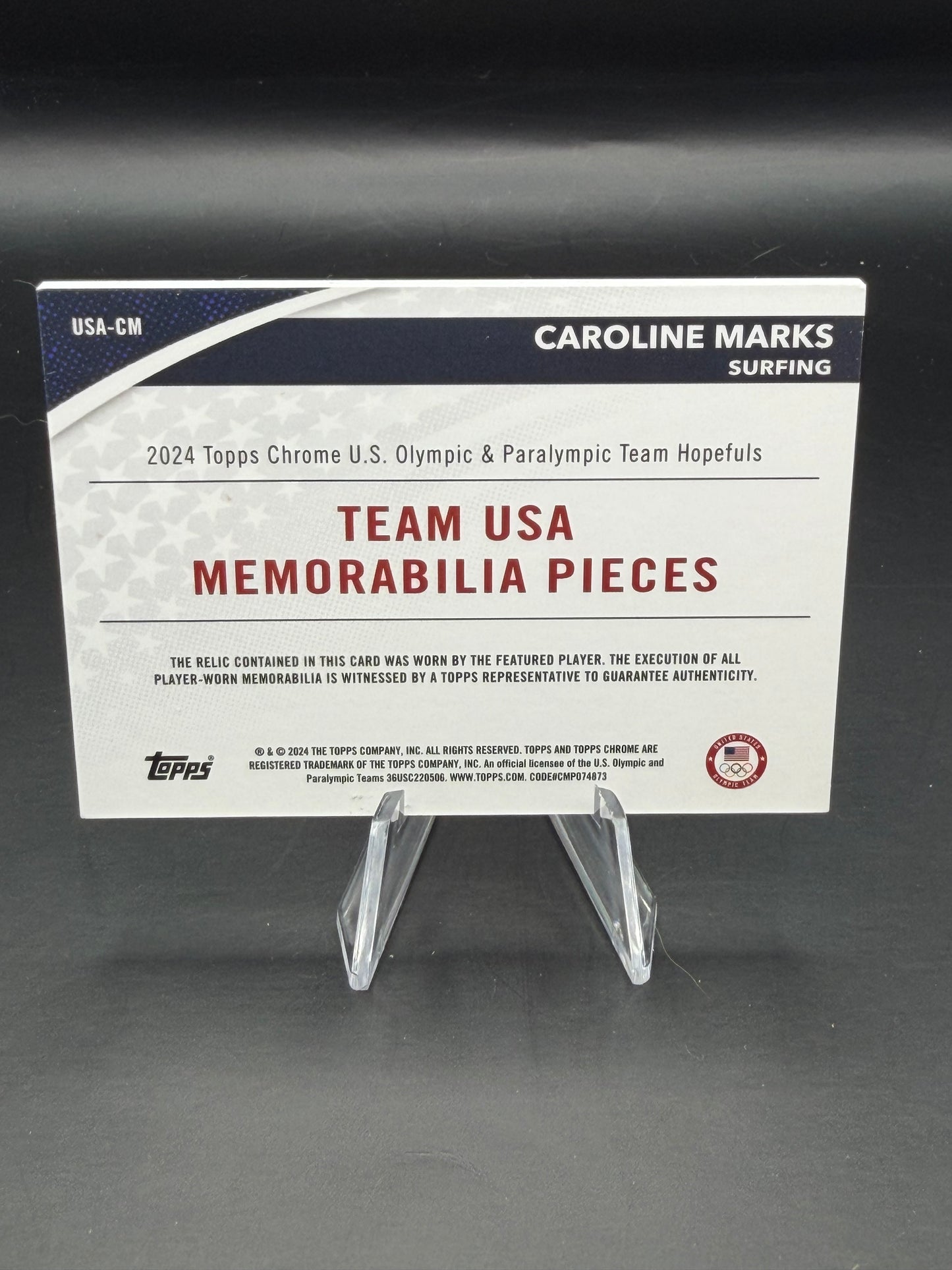 Caroline Marks 2024 Topps Chrome U.S. Olympic #USA-CM Orange 05/25 Surfing