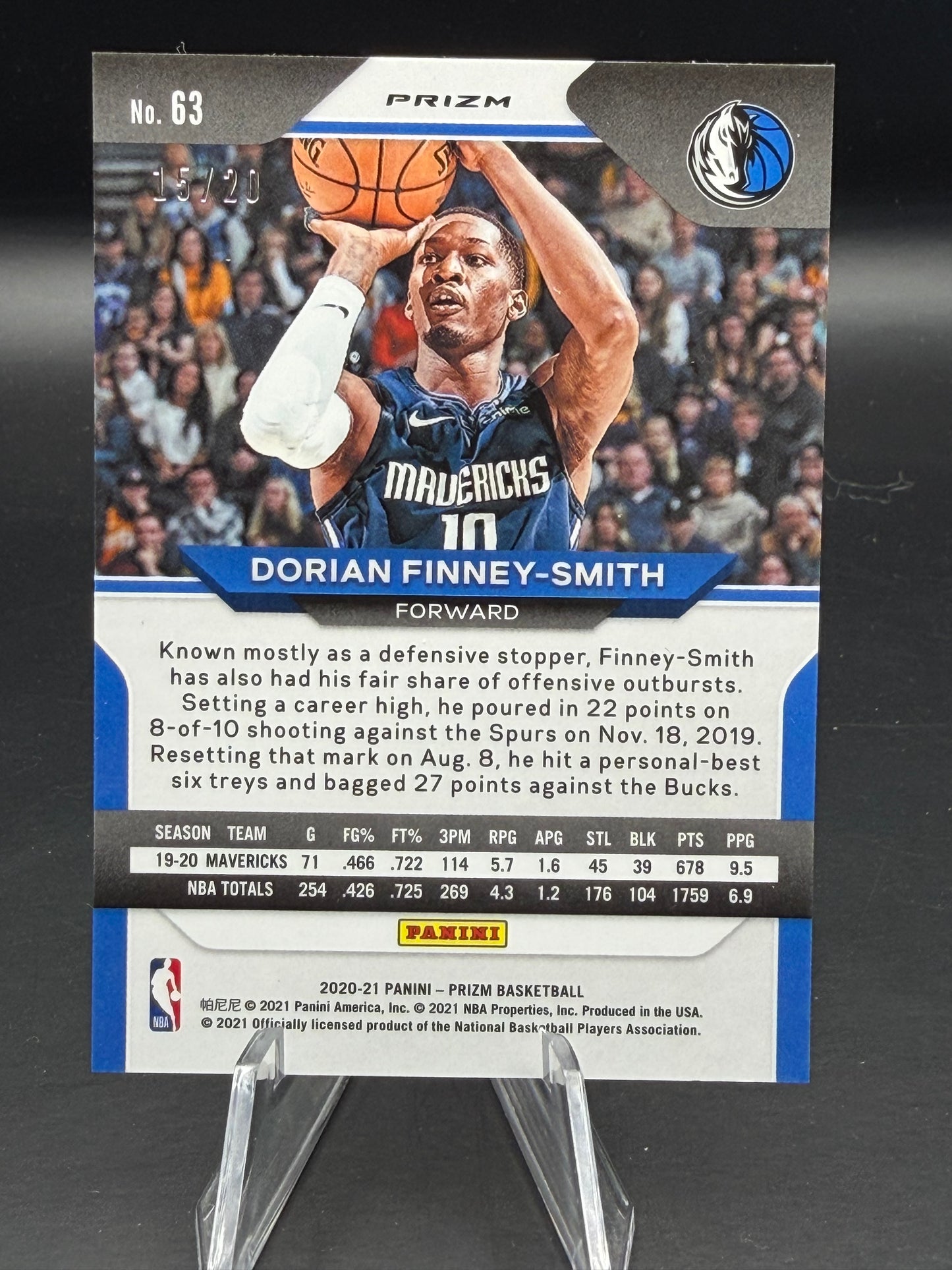 Dorian Finney-Smith 2020-21 Prizm #63 Fast Break Bronze Prizm /20 - Mavericks