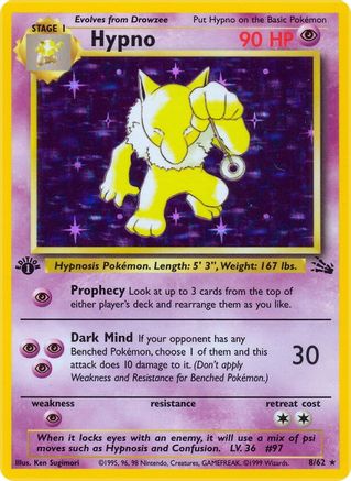 Hypno (8) 008/62 - 1st Edition Holofoil Fossil - Holo Rare