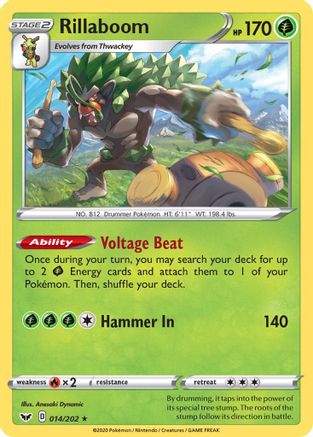 Rillaboom (014) 014/202 - Holofoil SWSH01 Sword & Shield Base Set - Holo Rare