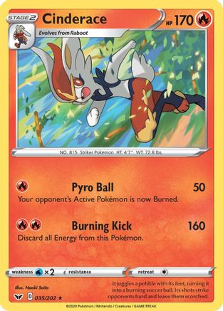 Cinderace (035) 035/202 - Holofoil SWSH01 Sword & Shield Base Set - Holo Rare