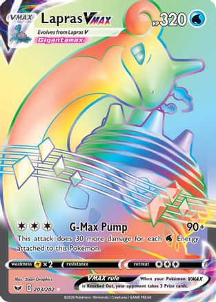 Lapras VMAX (Secret) 203/202 - Holofoil SWSH01 Sword & Shield Base Set - Secret Rare