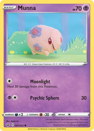 Munna 087/202 - Reverse Holofoil SWSH01 Sword & Shield Base Set - Common