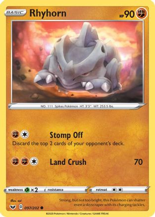 Rhyhorn (097) 097/202 - Reverse Holofoil SWSH01 Sword & Shield Base Set - Common