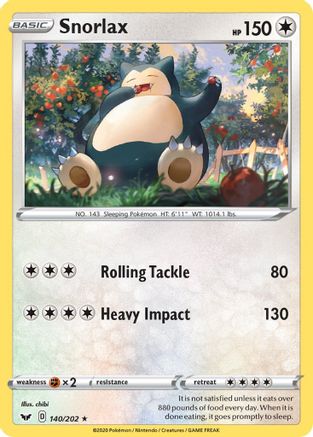 Snorlax 140/202 SWSH01 Sword & Shield Base Set - Rare