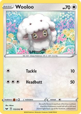 Wooloo (153) 153/202 - Reverse Holofoil SWSH01 Sword & Shield Base Set - Common