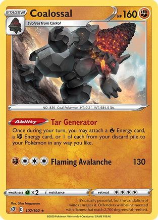 Coalossal 107/192 - Holofoil SWSH02 Rebel Clash - Holo Rare