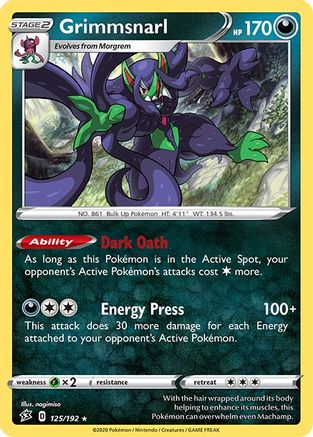 Grimmsnarl 125/192 - Reverse Holofoil SWSH02 Rebel Clash - Holo Rare