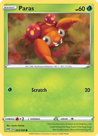 Paras 003/189 - Reverse Holofoil SWSH03 Darkness Ablaze - Common