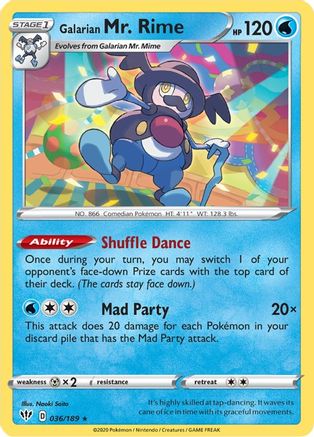 Galarian Mr. Rime 036/189 - Reverse Holofoil SWSH03 Darkness Ablaze - Rare