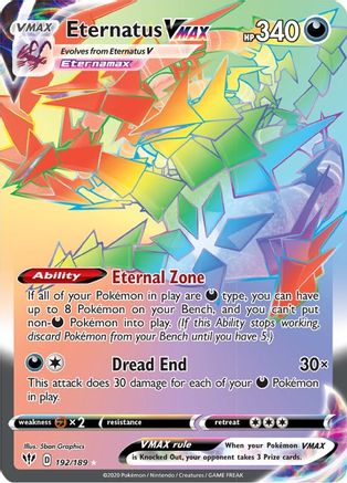 Eternatus VMAX (Secret) 192/189 - Holofoil SWSH03 Darkness Ablaze - Secret Rare