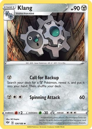 Klang 126/189 - Reverse Holofoil SWSH03 Darkness Ablaze - Uncommon