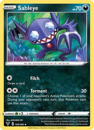 Sableye 105/185 - Reverse Holofoil SWSH04 Vivid Voltage - Uncommon
