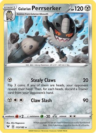 Galarian Perrserker 113/185 - Reverse Holofoil SWSH04 Vivid Voltage - Rare