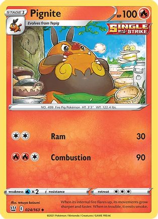 Pignite 024/163 - Reverse Holofoil SWSH05 Battle Styles - Uncommon