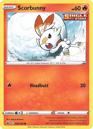 Scorbunny 026/198 - Reverse Holofoil SWSH06 Chilling Reign - Common