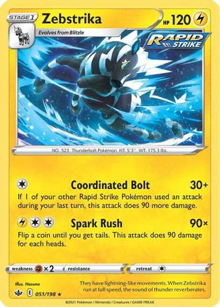 Zebstrika 051/198 - Reverse Holofoil SWSH06 Chilling Reign - Rare