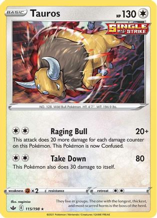 Tauros 115/198 - Holofoil SWSH06 Chilling Reign - Holo Rare