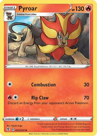 Pyroar 023/203 - Reverse Holofoil SWSH07 Evolving Skies - Uncommon