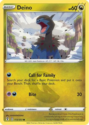 Deino 113/203 - Reverse Holofoil SWSH07 Evolving Skies - Common
