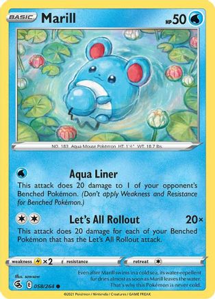 Marill 058/264 - Reverse Holofoil SWSH08 Fusion Strike - Common