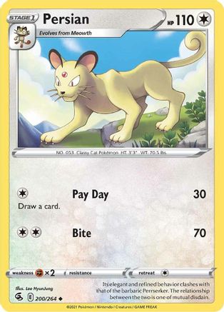 Persian 200/264 - Reverse Holofoil SWSH08 Fusion Strike - Uncommon