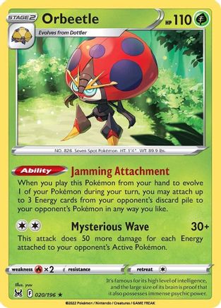 Orbeetle 020/196 - Holofoil SWSH11 Lost Origin - Holo Rare