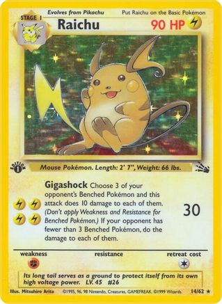 Raichu (14) 014/62 - 1st Edition Holofoil Fossil - Holo Rare