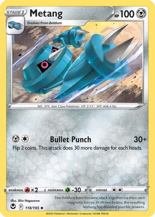 Metang 118/195 - Reverse Holofoil SWSH12 Silver Tempest - Uncommon