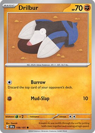 Drilbur 108/191 - Reverse Holofoil SV08 Surging Sparks - Common