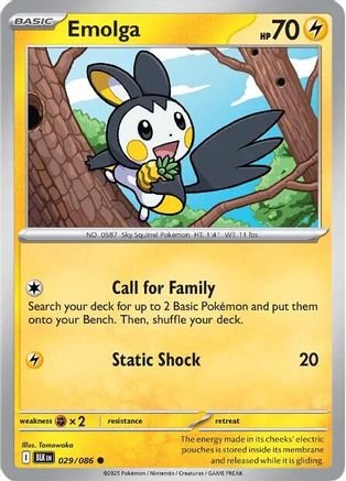 Emolga 029/086 - Reverse Holofoil SV Black Bolt - Common