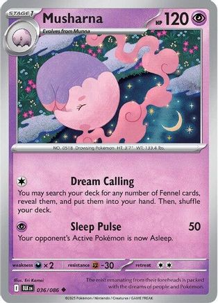 Musharna 036/086 - Reverse Holofoil SV Black Bolt - Uncommon