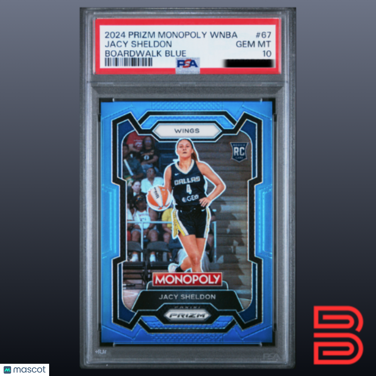 Jacy Sheldon 2024 Prizm Monopoly WNBA #67 Boardwalk Blue /15 Color Match PSA 10