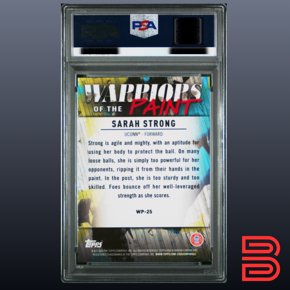 Sarah Strong 2024 Bowman Chrome U  #WP25 Warriors Of The Paint Blue Refractor PSA 9