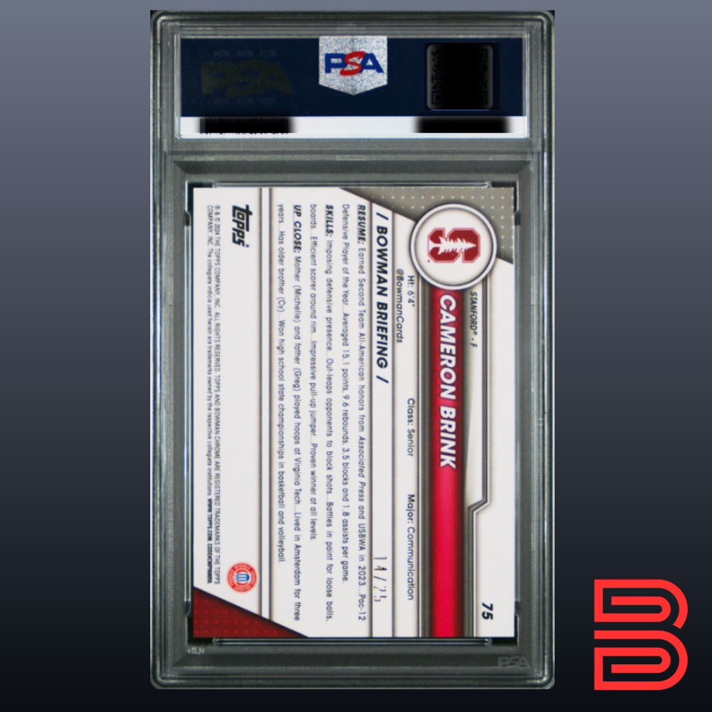 Cameron Brink 2023 Bowman University Chrome #75 Orange Shimmer /25 PSA 9