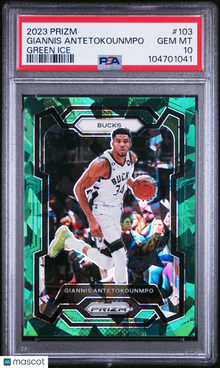 Giannis Antetokounmpo 2023 Prizm Green Ice Color Match POP 8 #103 PSA 10