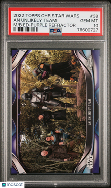 2022 Topps Chrome Star Wars Mandalorian An Unlikely Team #39 Purple Refr. PSA 10